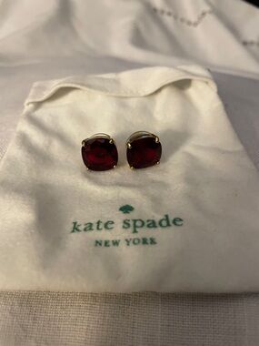 kate spade gold-tone stud earrings with deep red stones with Dust Bag EUC